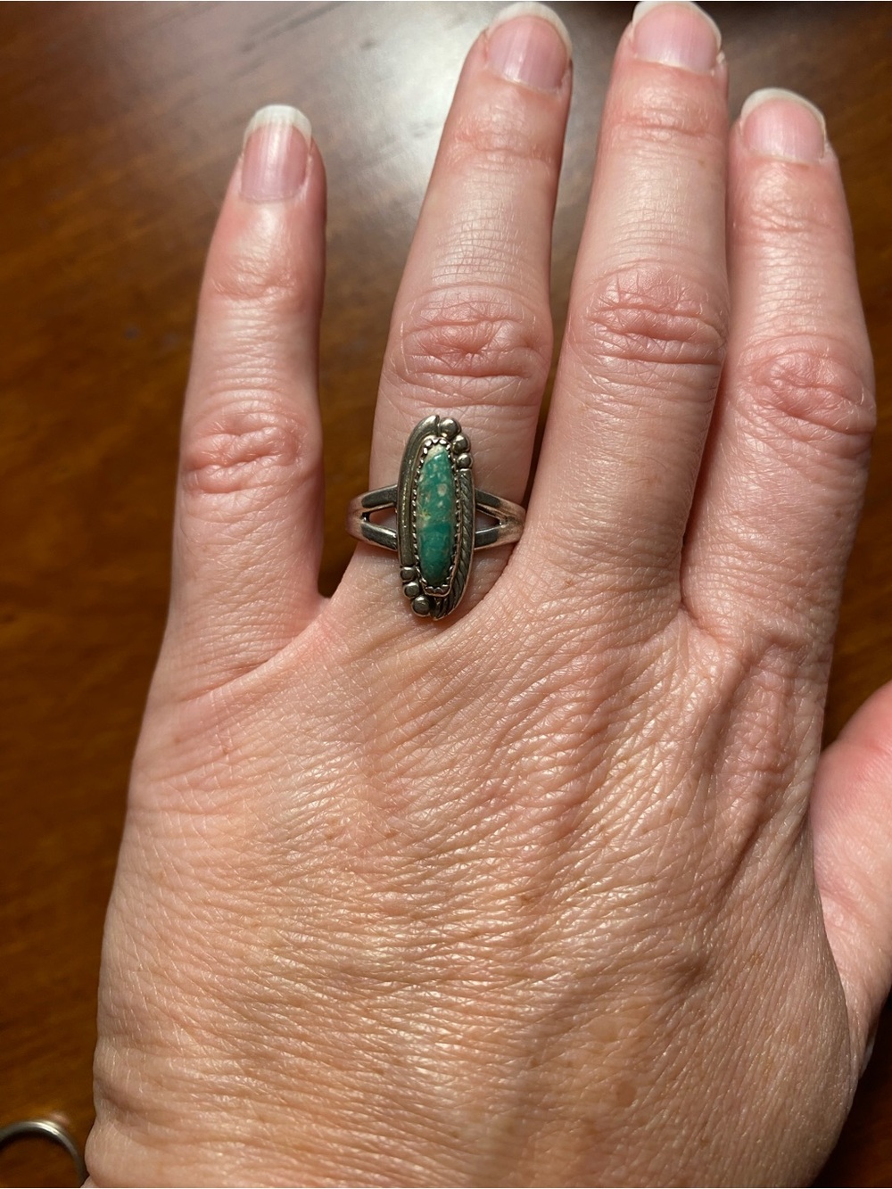 Sterling Silver Ring with Green Turquoise Marquise Stone